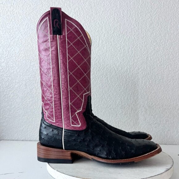 NEW Rod Patrick Mens Cowboy Boots 10.5AA Black Full Quill Ostrich Square Toe - Picture 4 of 12